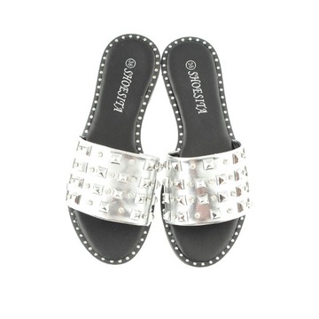 SREBRNE KLAPKI DAMSKIE Z ĆWIEKAMI ELEGANCKIE LETNIE BUTY LATO 37