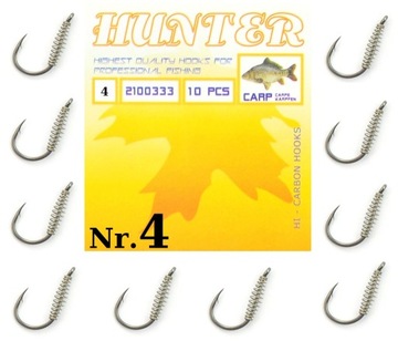 10 x HACZYK Z OCZKIEM I SPRĘŻYNKĄ HUNTER CARP Nr.4