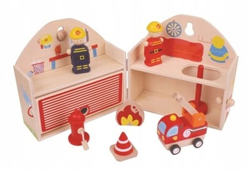 DREWNIANA MINI STRAŻ POŻARNA Z FIGURKAMI BIGJIGS
