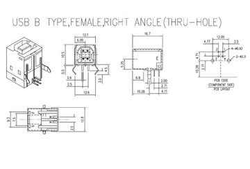 Разъем USB B для печати THT