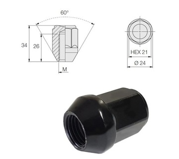 ЧЕРНЫЕ гайки 12X1.5 KL21 Toyota Mazda Mitsubishi