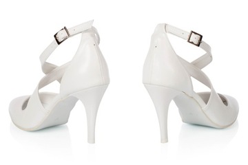 Buty ślubne białe szpilki taneczne z paskami 36