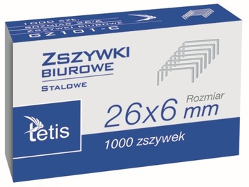 Zszywki biurowe stal 26/6 1000szt. Tetis GZ101-C