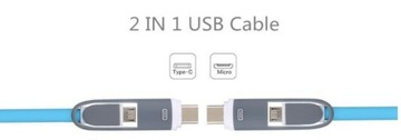 ПРОЧНЫЙ ПЛОСКИЙ КАБЕЛЬ 2-в-1 MICRO USB TYPE C USB-C НОВЫЙ