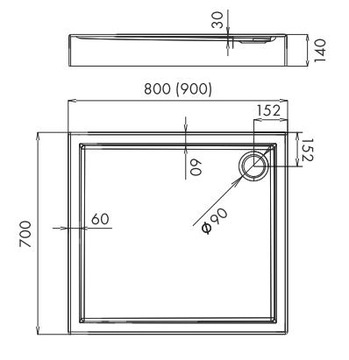 ДУШЕВОЙ ПОДДОН ПОЛЬСКИЙ АКРИЛОВЫЙ 70x90x14 см + СИФОН