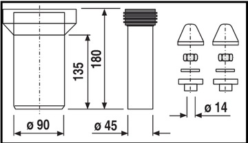КОМПЛЕКТ ДЛЯ ПОДКЛЮЧЕНИЯ УНИТАЗА 180 ММ, DN 90, В КОМПЛЕКТЕ