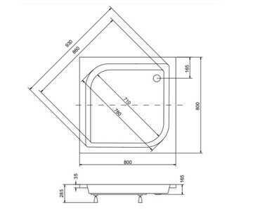 BRODZIK GŁĘBOKI KWADRATOWY 80x80x15+OB+KLIK-KLAK