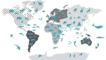 Naklejka ścienna MAPA ŚWIATA + 100 szt zwierzątek!