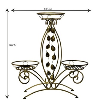 Kwietnik metaloplastyka 90 cm metal złoty 3 kwiaty duży stojak do salonu