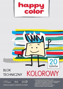 B296 BLOK TECHNICZNY KOLOROWY A4 HAPPY COLOR 20KOL