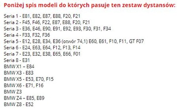 DYSTANSE DO BMW E81 E87 E91 E92 E63 E64 15mm+śruby