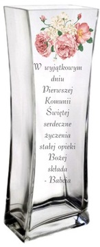 Элегантная ваза с принтом, БОЛЬШАЯ ТОЛСТАЯ СТЕКЛЯННАЯ подарочная С ПОСВЯЩЕНИЕМ, ГРАВИРОВКА