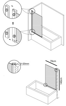 ЭКРАН 70 см для ванны 140 графит Cristal