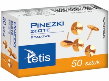 Pinezki stalowe TETIS 50 sztuk ZŁOTE