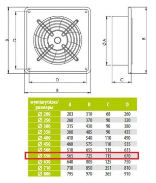 Промышленный настенный вентилятор 550 Вытяжка 8510м