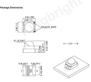 Фотодиод светодиод SMD красный 800мкд 3,5х2,8мм KINGBRIGHT [1шт]