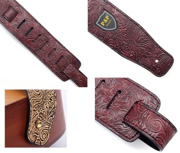 SKÓRZANY PAS DO GITARY + 2 x ZACZEP STRAP LOCK / PASEK GITAROWY SZARY