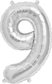 Balon Foliowy Cyfra 9 DZIEWIĘĆ Srebrny Metaliczny Rocznica Urodziny 100cm