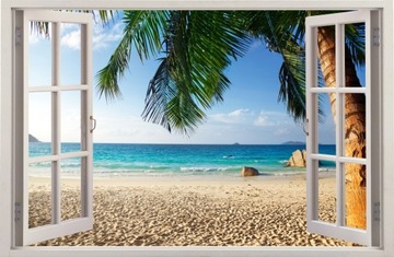 NAKLEJKI NA ŚCIANĘ Okno PLAŻA PALMY 04 100x65 cm