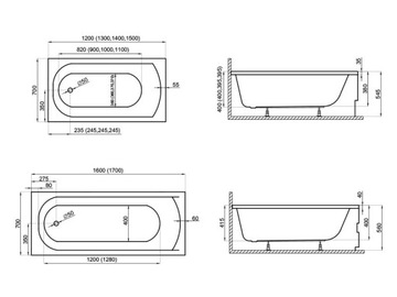 POLIMAT CLASSIC ПРЯМОУГОЛЬНЫЙ СИФОН ДЛЯ ВАННЫ + РАМКА 120x70 СМ 00237