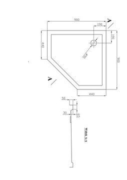 Пятиугольная кабина 90x90 Душевой поддон EASY CLEAN SLIM