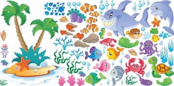 NAKLEJKI na ścianę RYBKI Ocean Zestaw 5 140x70 cm