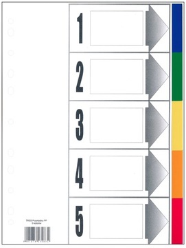 Przekładki kartonowe zakładki indeksujące PP do segregatora A4 1-15 kolor