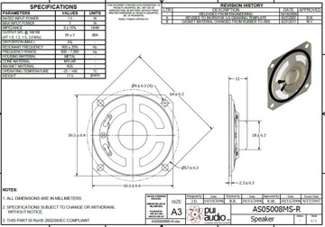 AS05008MS-R PUI Audio 1,5 Вт 8R 50x50 мм Динамик _ [1 шт.]