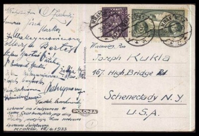 F631 Fi 242a Fi 259 na pocztówce z Krakowa do USA