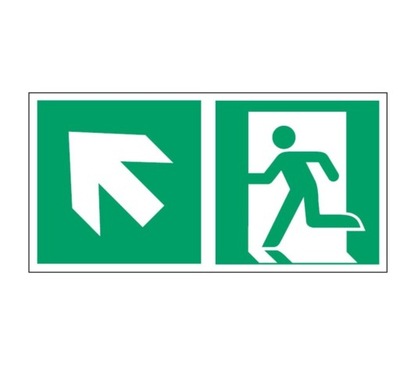 Znak Kierunek do wyjścia schodami w górę na lewo
