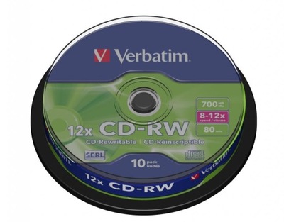 Płyty Verbatim CD-RW 700MB SERL Scratch Resistant, 10-pack cake 43480