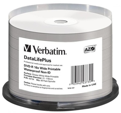 VERBATIM DVD-R 4,7GB 16X PRINTABLE GLOSSY WATERPROOF WODOODPORNE CAKE 50