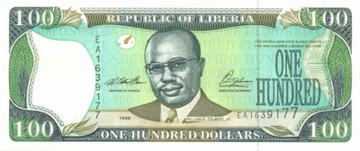 LIBERIA 100 Dollars 1999 P25a PIERWSZA WYDANIA UNC