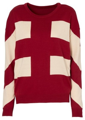 Sweter damski czerwono-beżowy wzorzysty 40/42