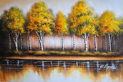 Pejzaż, brzozy, obraz olejny, 60x90cm, PROMOCJA