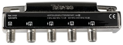 Rozgałęźnik 1/4 Televes Splitter RTV SAT 5-2400 MHz TV Naziemnej DVB-T2 SAT