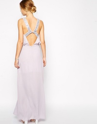 ASOS liliowa maxi sukienka ozdobne plecy 38 M