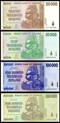 ZIMBABWE 20000 50000 100000 500000 Dollar 2008 UNC