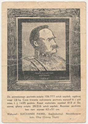 J. Piłsudski portret ze szpilek. Rzadka. (1405)