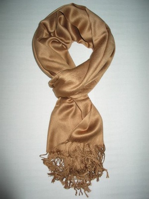 SZAL Szalik Kaszmirowy Pashmina Kaszmir Elegancki JASNO BRĄZOWY KARMELOWY