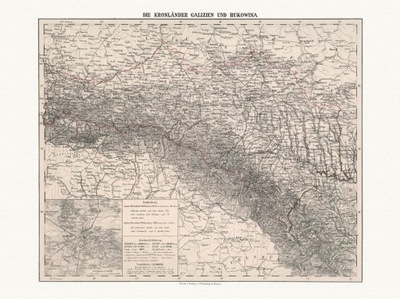 POLSKA GALICJA BUKOWINA LWÓW mapa 1875 r. płótno