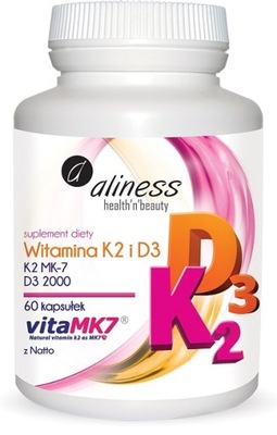 Witamina K2 MK-7 100µg z Natto + D3 2000jm Aliness