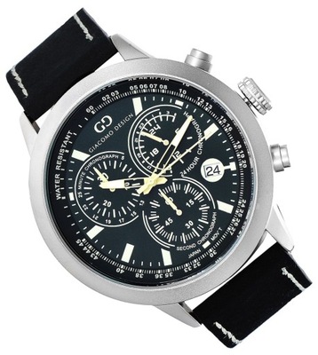 Chronograf męski zegarek na skórzanym pasku Giacomo Design GD02002 +GRAWER