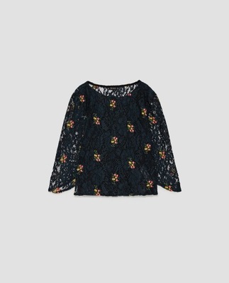 ZARA - gipiurowa bluzka w haftowane kwiaty - S
