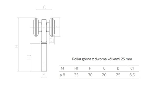 Тележка на роликах для ворот, дверей, подвесных направляющих 35х32