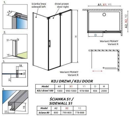 Кабина RADAWAY ESPERA KDJ 100х80 ПРОЗРАЧНЫЕ ПРАВА