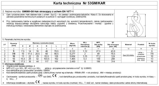 1 КРЮК ДЛЯ УКРОТКИ С УШИНОЙ 6 мм КЛАСС 8 EN 1,12T