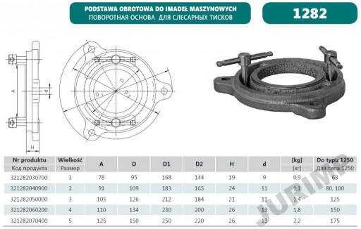 ПОВОРОТНАЯ ОСНОВА ДЛЯ ТИСКОВ 1250-125 BISON 1282-3