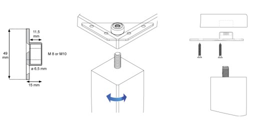 Крепление ножки мебели, соединитель трапециевидной ножки KEA M8