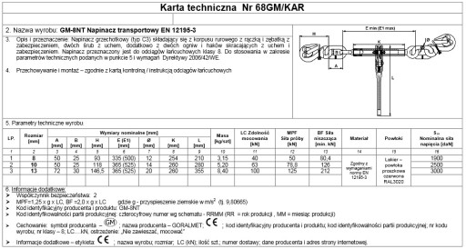 КЛАСС 8 ТРАНСПОРТНЫЙ НАТЯЖИТЕЛЬ 10 мм EN 12195-3